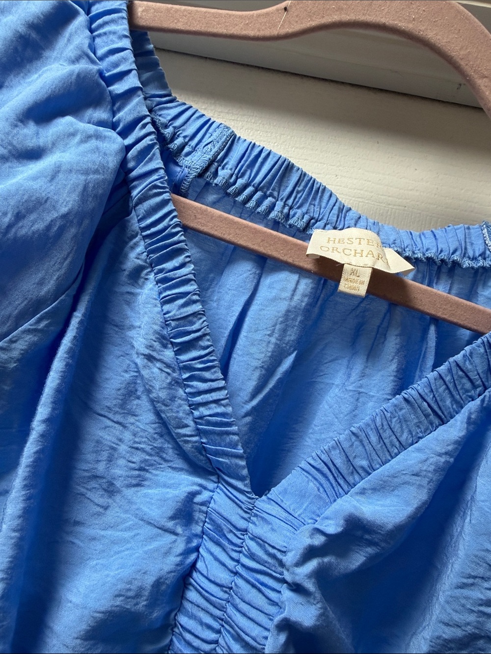 Tie-Front V-Neck Women's Blouse in Cornflower Blue - Picture 3 of 7